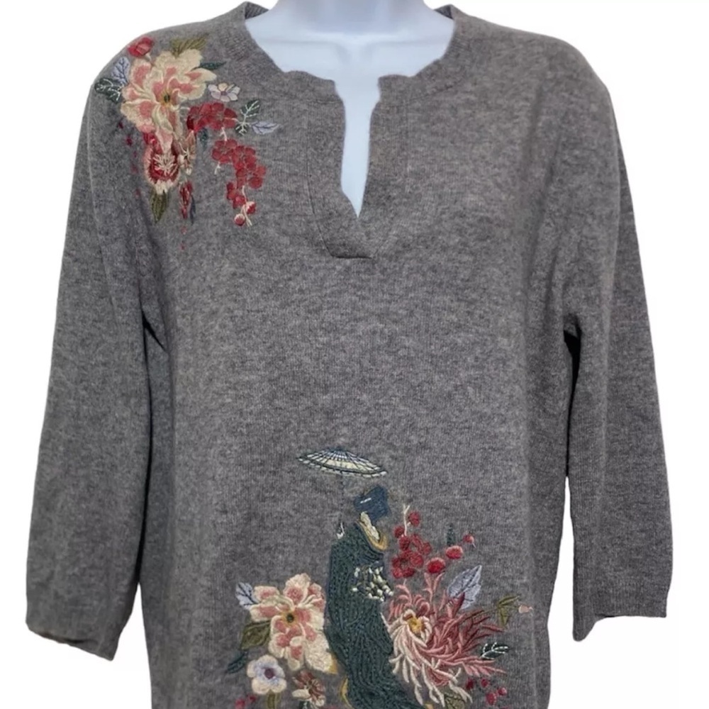 Johnny Was cashmere heavily embroidered 3/4 sleeve sweater NWT RARE - Picture 9 of 14